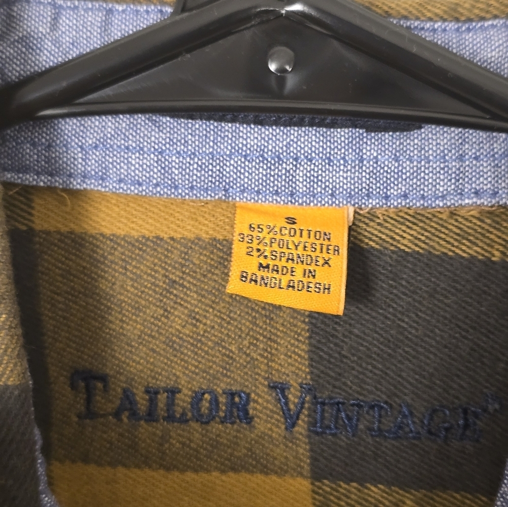 Tailor Vintage: Men’s Long Sleeve Flannel Plaid Shirt- yellow/Blk (size: S)NWT! - Picture 3 of 4